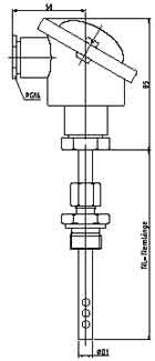Einschraub-Widerstandsthermometer, ähnlich DIN Form B mit Anschlusskopf <br> Form B nach DIN 43729