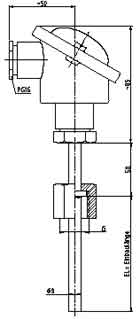 Einschraub-Widerstandsthermometer mit Anschlusskopf From B <br> nach DIN 43729 und Überwurfmutter