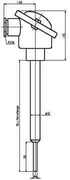 Einsteck-Widerstandsthermometer mit reduziertem Schutzrohr <br>nach DIN 43771 Form E, Anschlusskopf